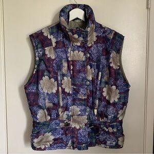 Vintage 80s 90s Fila Puffer Vest Large Floral Print